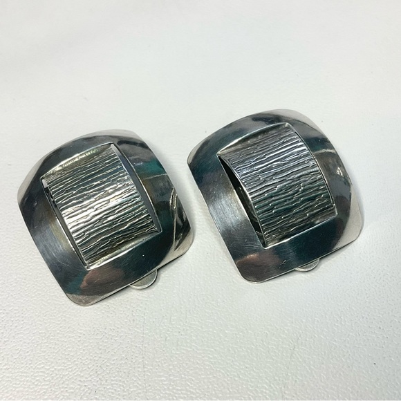 Vintage Sterling Silver Modernist Clip Earrings Poland Hallmarked - Picture 1 of 7